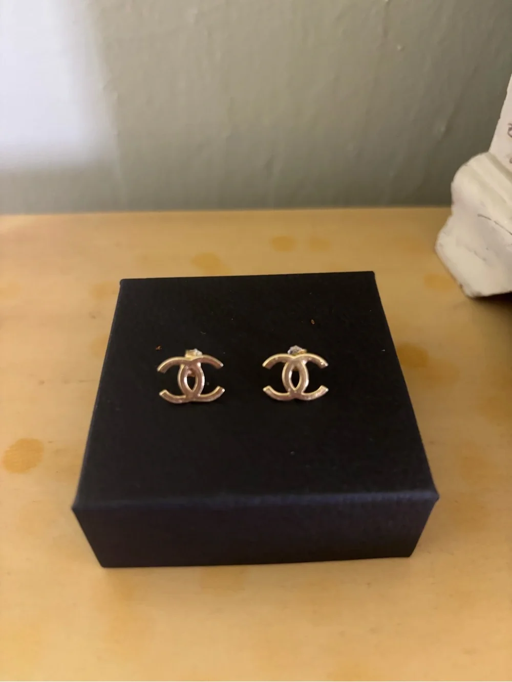 14k CHANEL Gold CC Logo Earrings with Crystal Accent